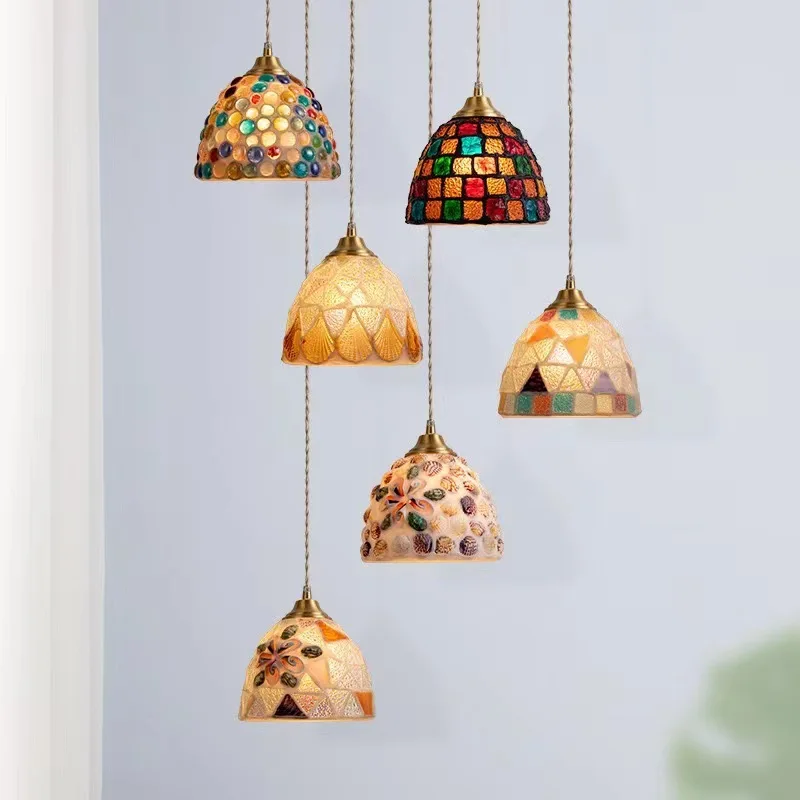 

Colorful Shell Mosaic Creative Pendant Ceiling Lights Nordic Home Decor Chandelier Lighting Dining Room Kitchen Lamp