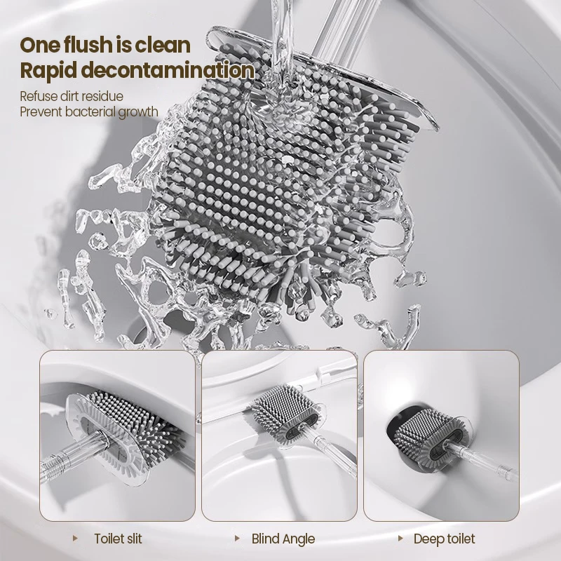 Bathroom Toilet Brush With Glacier Pattern Suction Cup Wall Mounted Long Handle Toilet Brush Bathroom Supplies