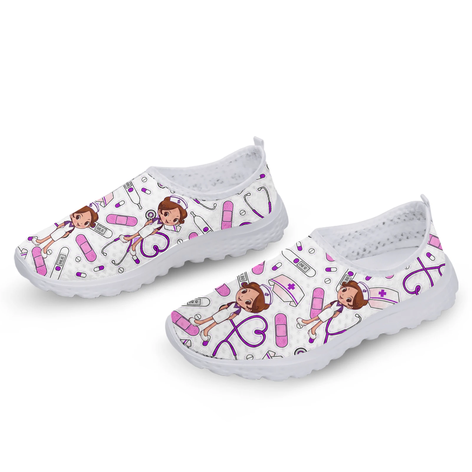 INSTANTARTS Cartoon Nurse Women\'s Shoes Summer Comfortable Flat Shoes Nursing Design Shoes Medical Slip-On Loafers Zapatos Mujer