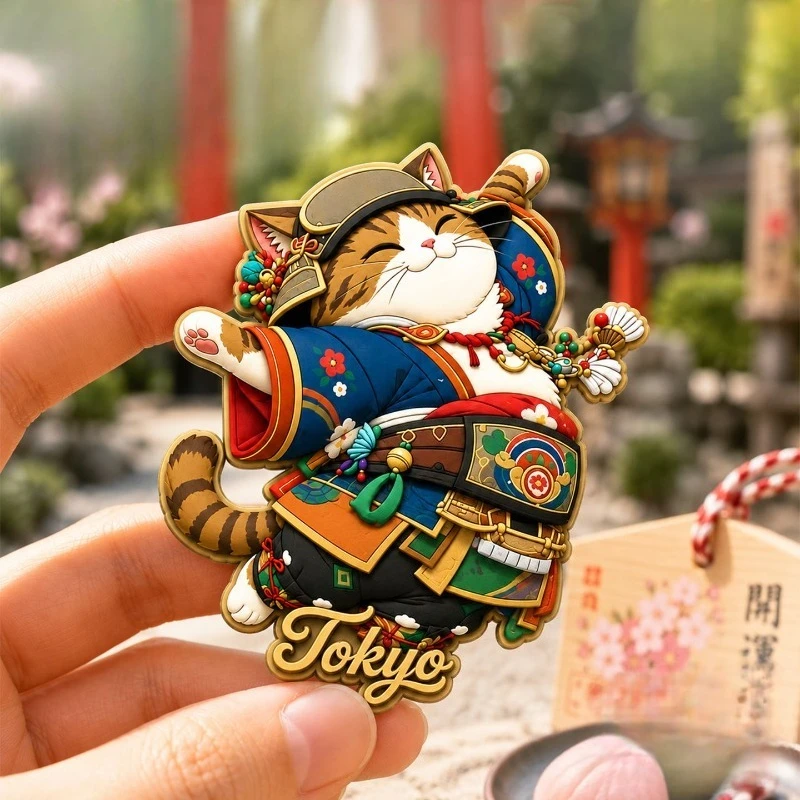 Tokyo Samurai Cat Fridge Magnet - Epic 3D Japanese Souvenir Unique Cultural Gift for Travel & Fun Decor