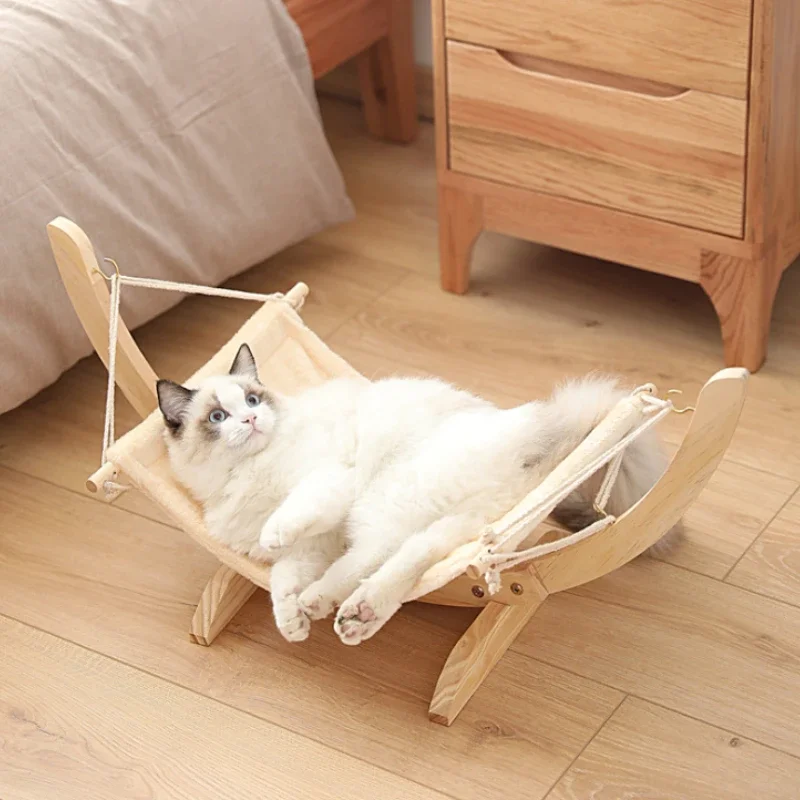 Factory Wholesale Solid Wood Cradle Cat Litter Swing Cat Hammock Thick Plush Cat Nest