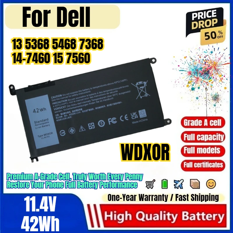 WDXOR for Dell 13 5368 5468 7368 14-7460 15 7560 Laptop Battery 0 Cycle High Quality High Capacity Battery Replacement Bateria