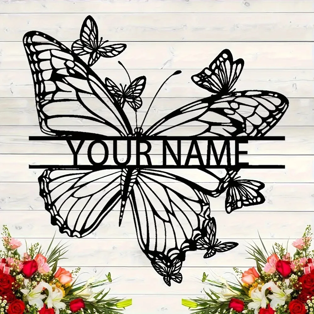 CIFbuy 2D Flat Durable Metal Butterfly Sign Custom Family Last Name Wall Decor Personalized Plaque For Wedding Gift