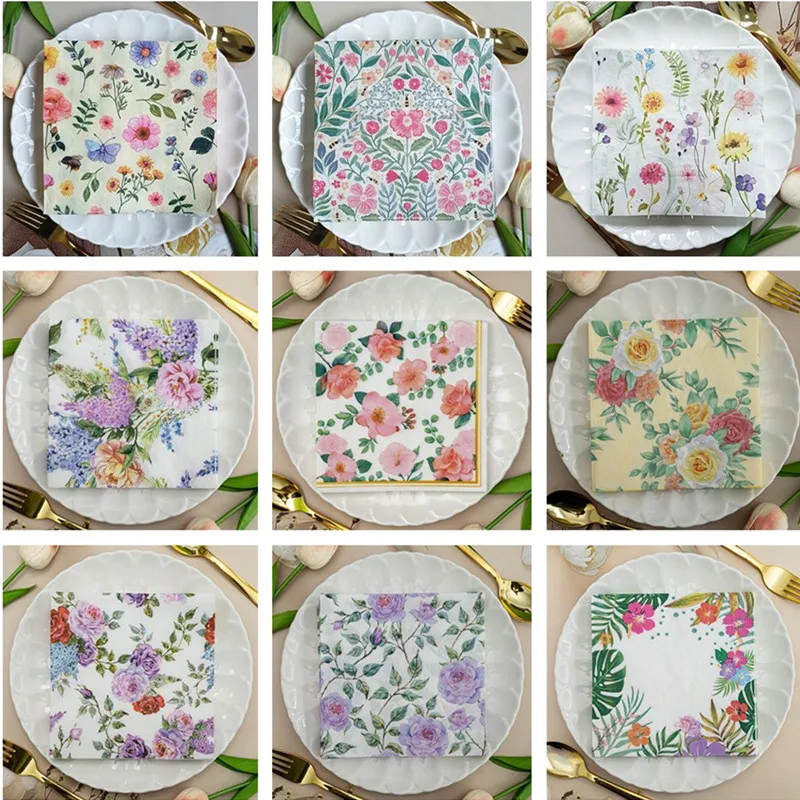 

20pcs/pack Decoupage Table Paper Napkins Elegant Tissue Flower Birthday Wedding Party Home Beautiful Decor