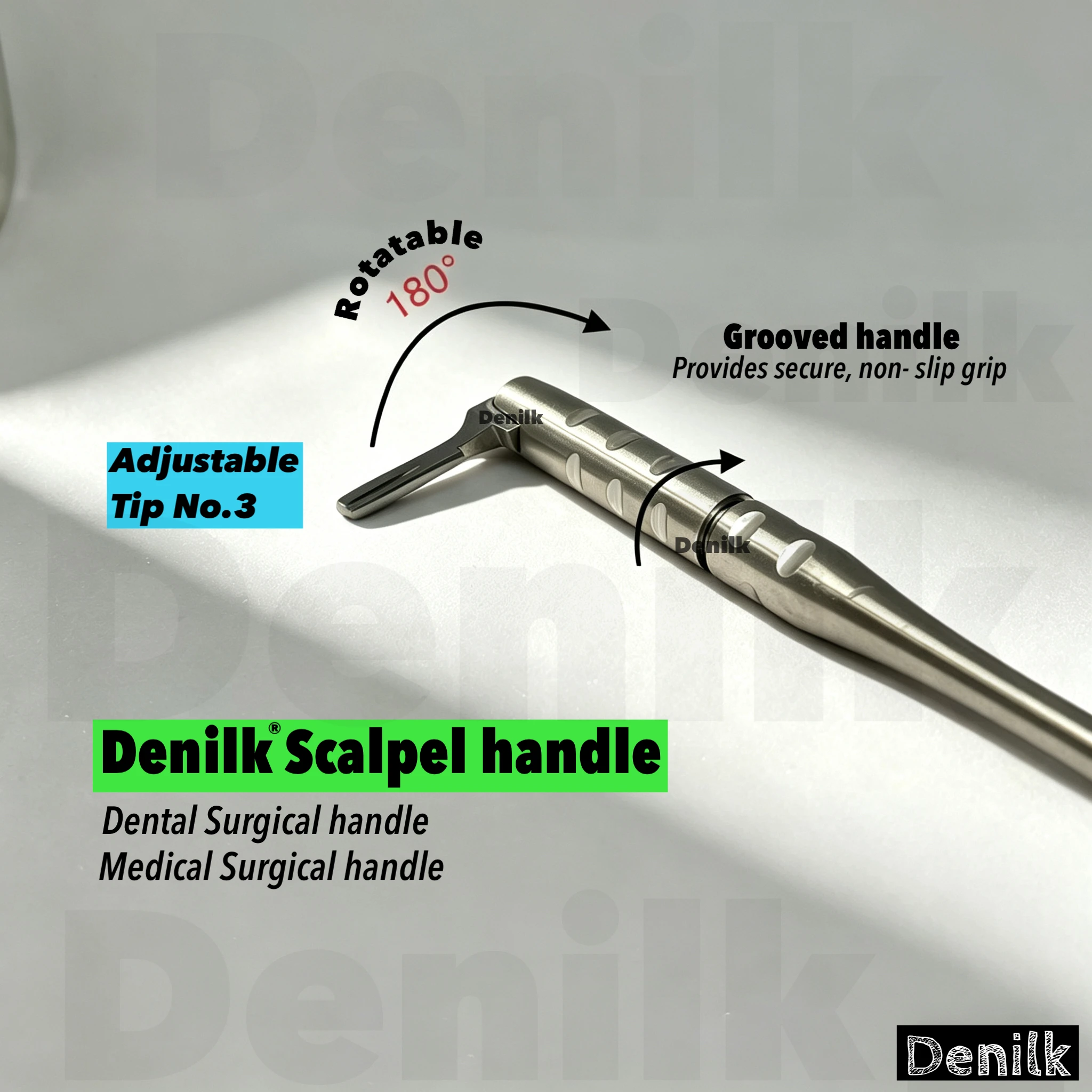 

DENILK 1pc Dental Adjustable Scalpel Handle 180° Rotatable Stainless Steel Surgical Knife Holder Oral Implant Dentistry Instrume
