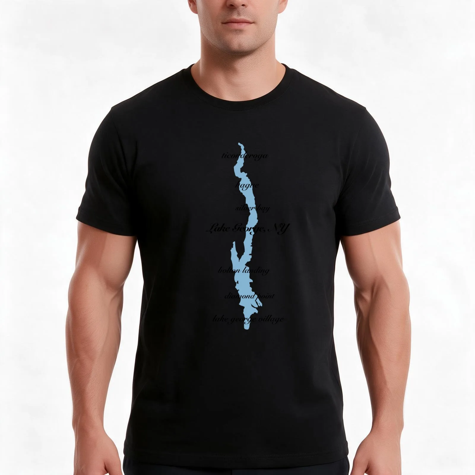 lake george, ny T-Shirt, Summer Casual Cotton Tee, Oversized Streetwear Tops, Vintage Graphic Print, Loose Fit Short Sleeve