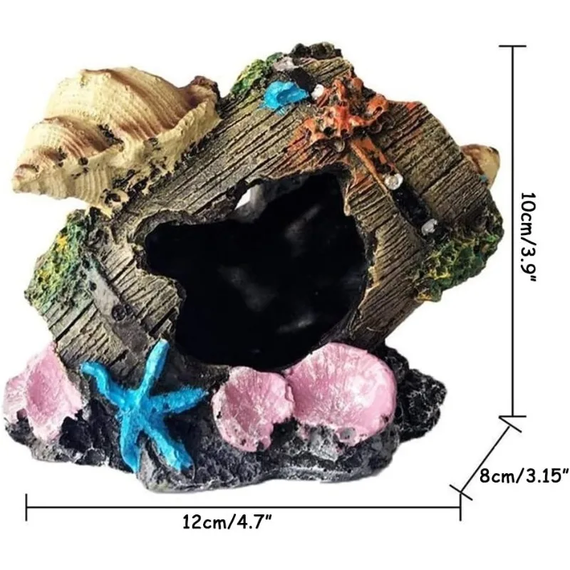 1 Stück Harz-Dekoration im Form eines gebrochenen Fassens für Aquarien, Fischbecken-Ornament, Baumstamm-Höhle als Versteck für Garnelen und kleine Fische, Aquarien-Landschaftsdeko – Detail 2