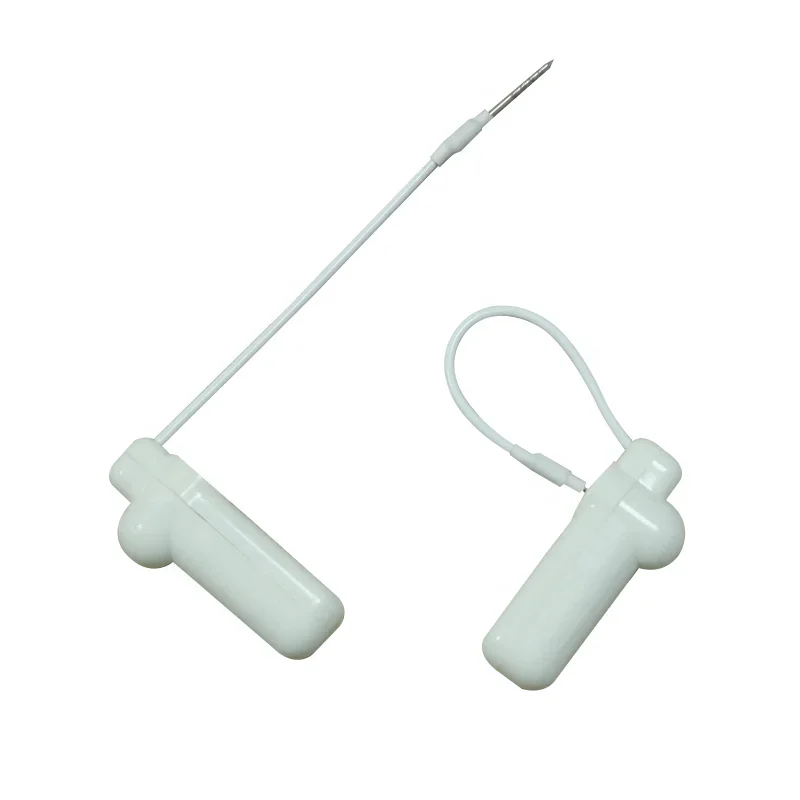 علامة أمان بسلك فولاذي ، مادة ABS بيضاء ، علامة صلبة قابلة لإعادة الاستخدام للملابس ، الحبل ، RF ، MHz ، EAS ،