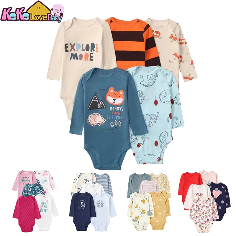 5Pcs/lot Baby Girl Boys Bodysuit Clothes Spring Autumn 100%Cotton Fashion Flower Jumpsuits Infant Outfit Indoor Pajamas Clothing