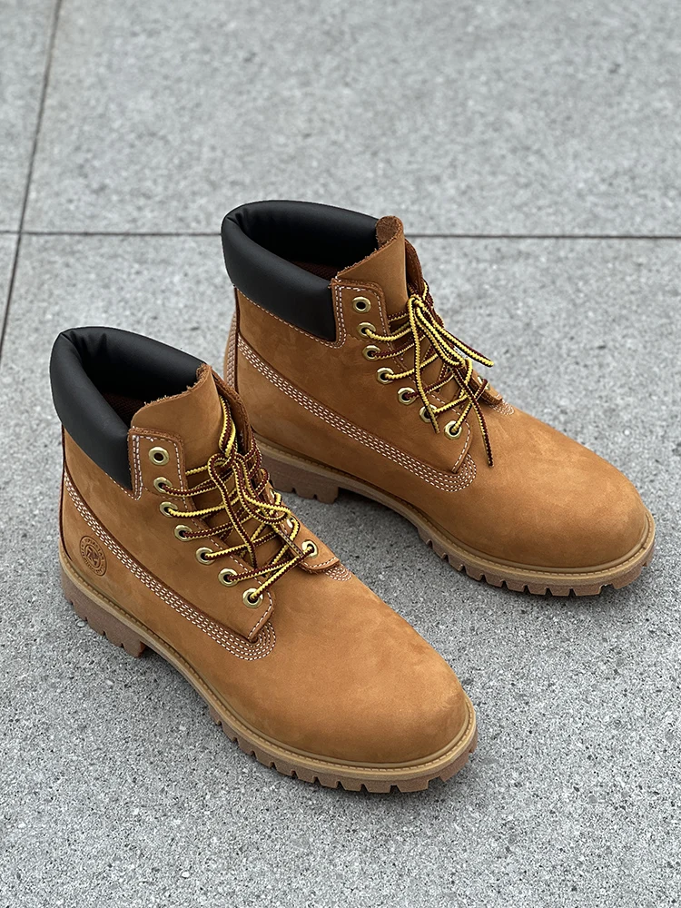 Hiking boots Men\'s High Help Work Suit Boots Cowhide Yellow Boots Cotton Shoes ClimbiWaterproof Shoes Lovers Shoes Yellow Boots