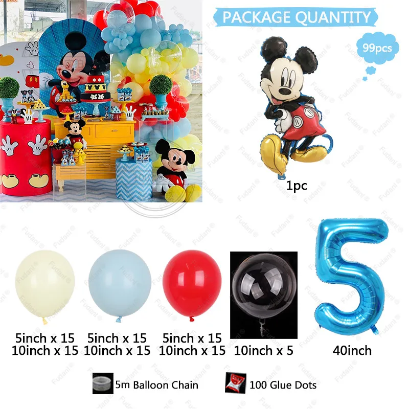 99 sztuk Disney Cartoon Mickey Minnie Mouse balony foliowe 32 cale niebieski balon numeryczny artykuły urodzinowe dla dzieci Baby Shower