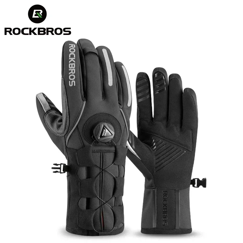 ROCKBROS Adjusatble Cycling Gloves Reflective Screen Touch Warm MTB Bike Gloves Outdoor Waterproof Motorcycle Bicycle Gloves