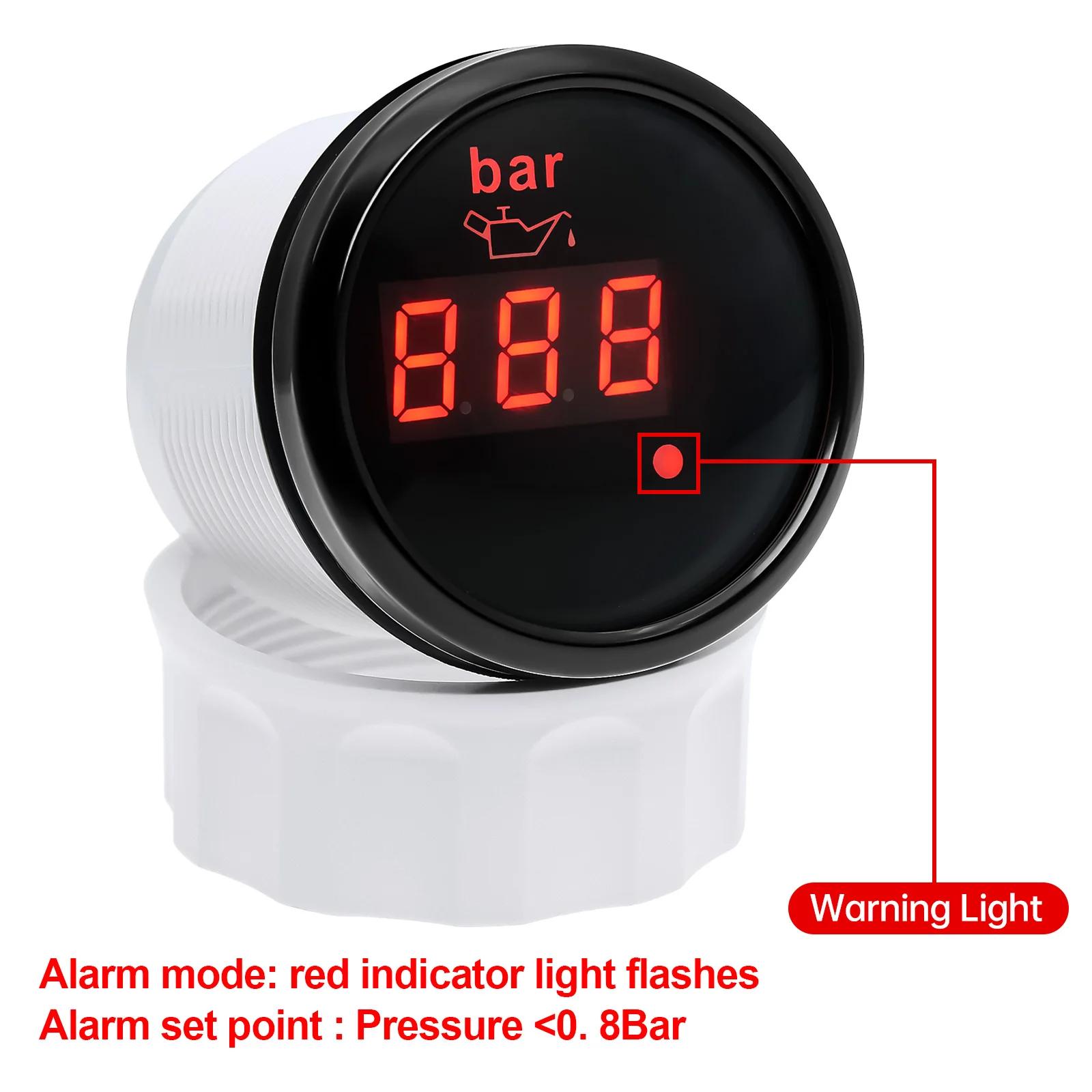 Digital 2" 52mm Oil Pressure Gauge with Alarm Red Backlight Waterproof 0-10Bar Oil Pressure Sensor for Marine Car Boat 12V 24V