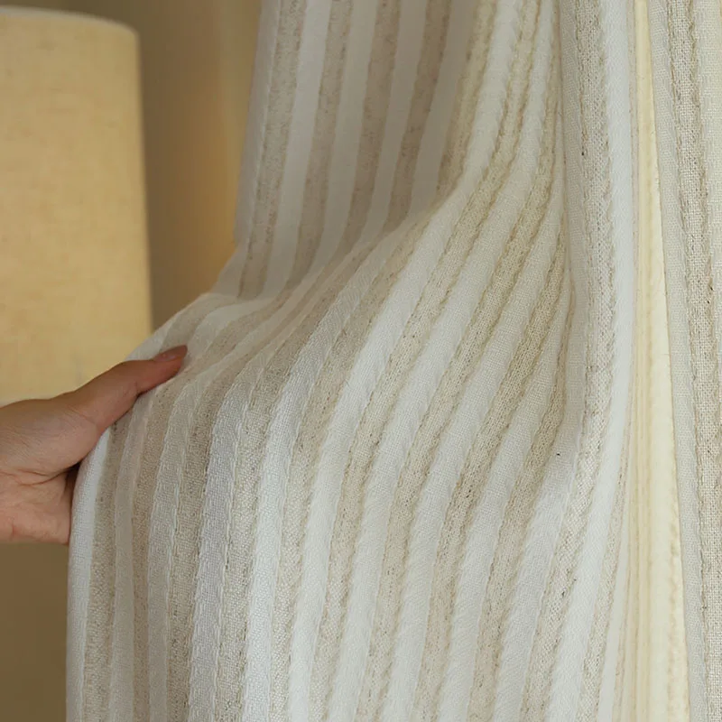 

Luxurious Thicken Window Curtains for Living Room Striped Cotton Linen Window Drapes for Bedroom Insulated Elegant Shade Cover