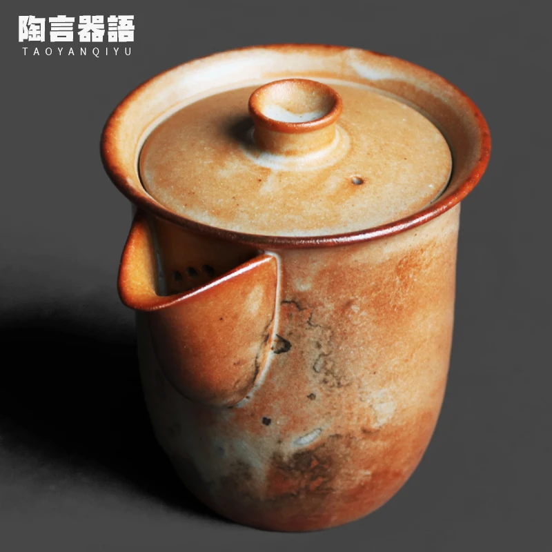 Wood-fired small hand-held teapot vintage rough pottery ash speckled effect tea leaves tea bags brewing single pot