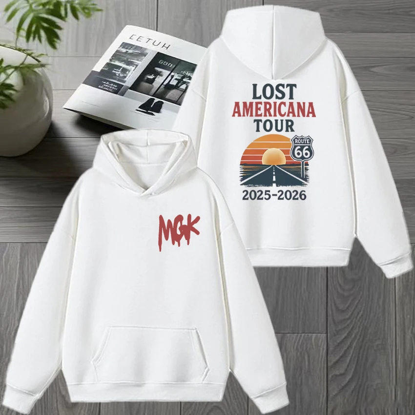 

Hot New in MGK Lost Americana World Tour 2025-2026 Graphic Sweatshirt Unisex Fleece Long sleeve White Hoodie Men women pullover