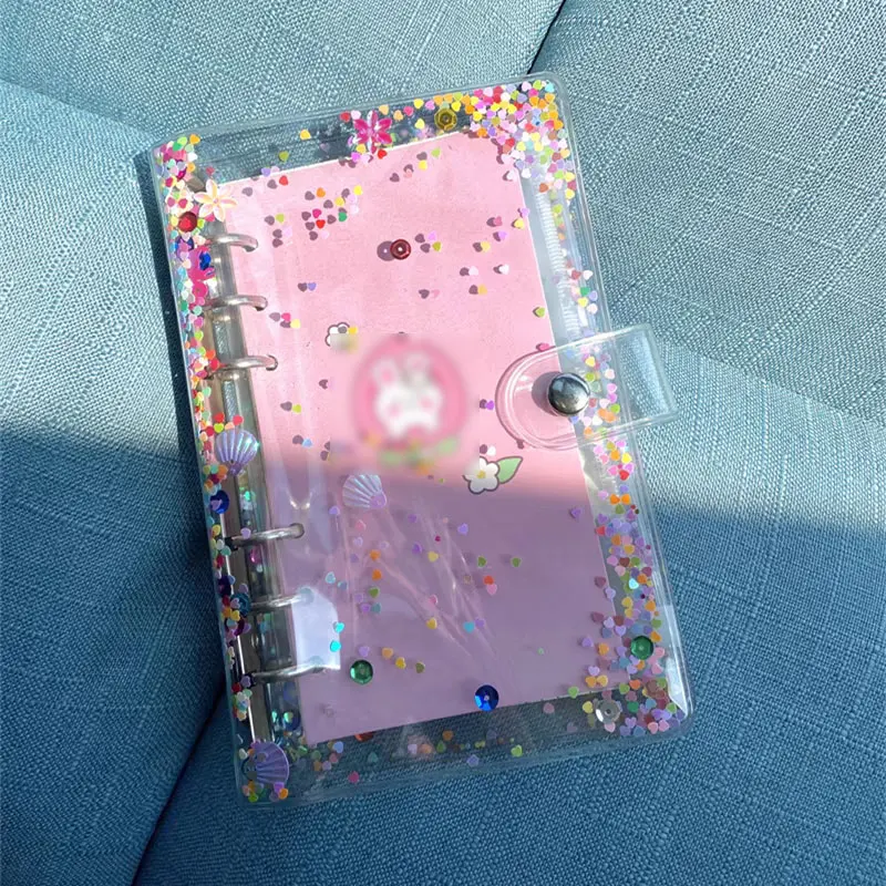 1Piece A5 A6 Loose Leaf Binder Transparent Notebook Cover Glitter Sequins Student 6 Rings File Folder Planner Simple Diary Shell