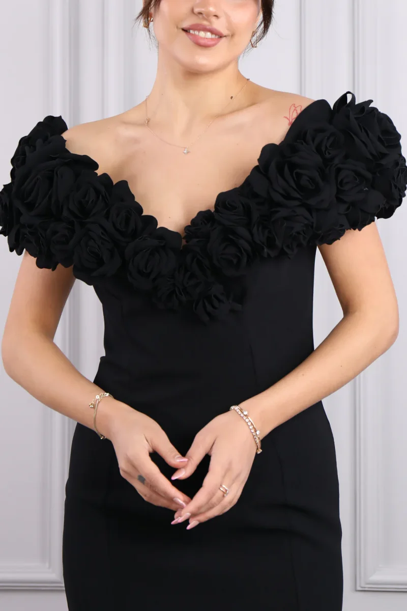 Annie-Robe de mariée noire personnalisée, robes de Rhde luxe, fleurs faites à la main, élégante dame sirène, fentes latérales, robe éducative