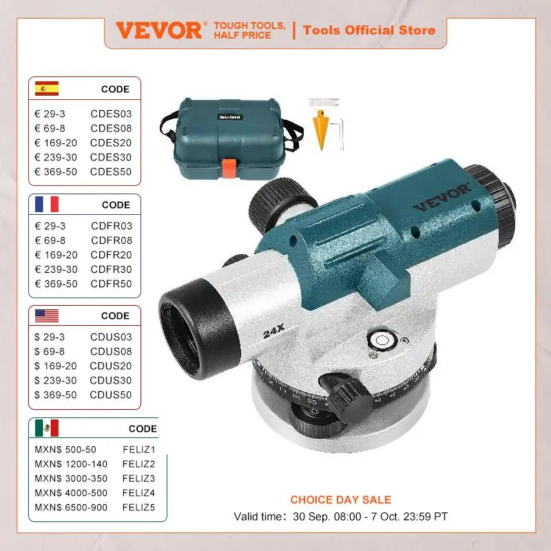 VEVOR Automatic Optical Level 24X & 26X 40 mm Aperture Auto Level Kit with Magnetic Dampened Compensator and Transport Lock