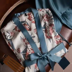 Luxury High Quality Womens Pajamas Set Ice Silk Long Wedding Homewear Bridal Pajamas Robe Premium Sexy Pajamas Two Piece Set