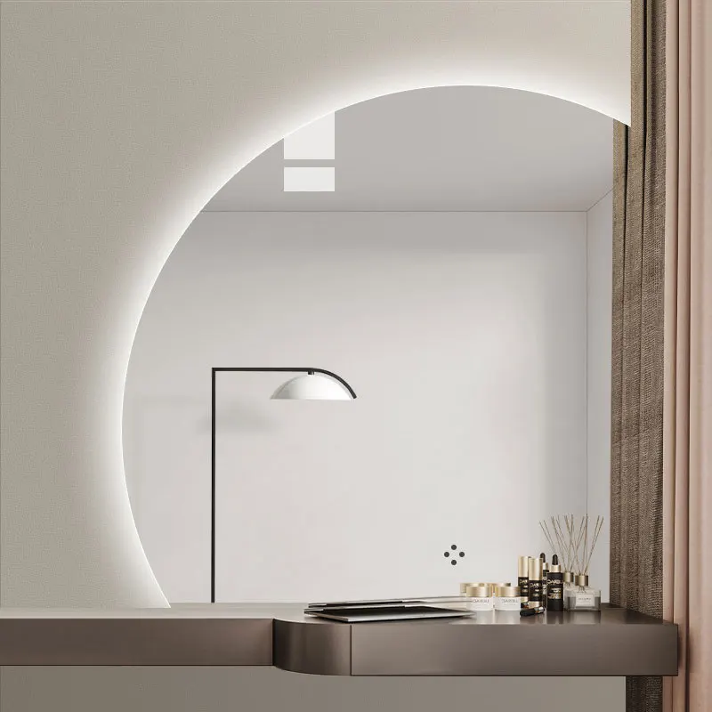 Luxury Half Round Smart Bathroom Makeup Mirror, LED Light, Anti-fog Backlight, Wall Hanging Mirrors, 80cm