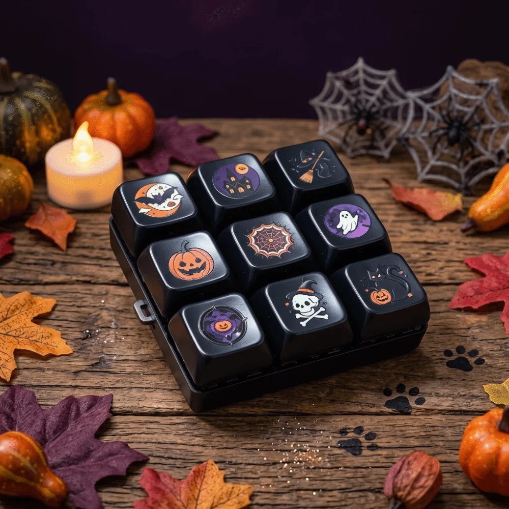 Multi-Button Press Fidget Keychain Pumpkin Ghost Witch Cartoon Style Button Press Keychain Spooky Design Keycap Keyring