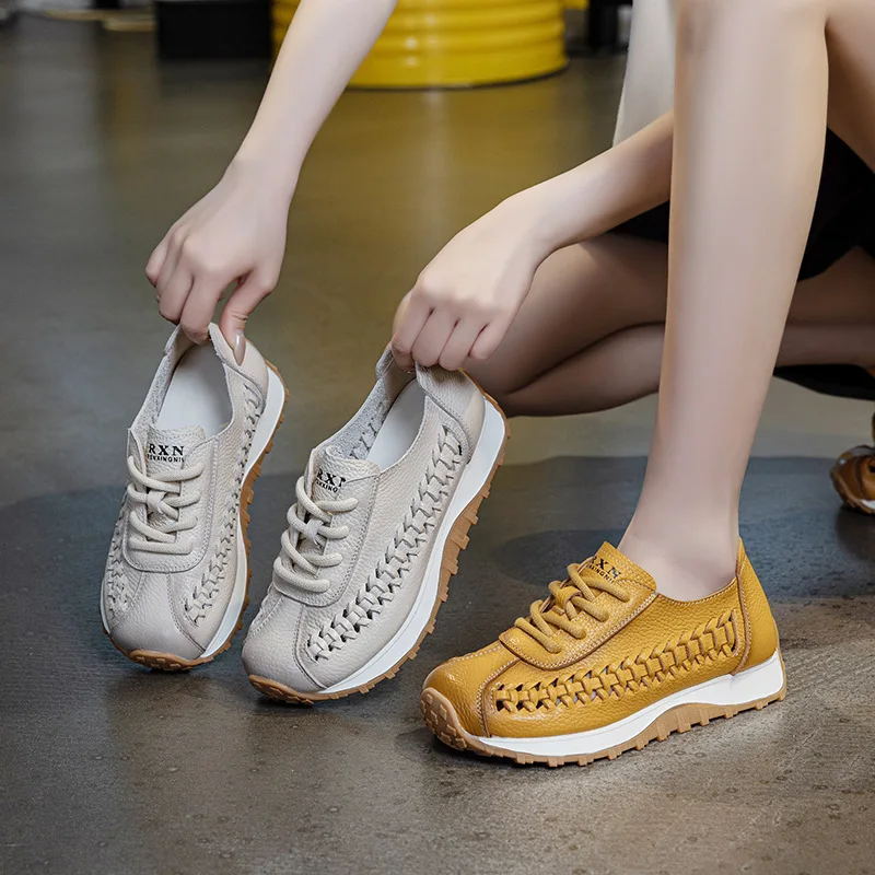 Top-layer cowhide women's shoes, summer thin style, soft sole, comfortable for the feet, lightweight, non-slip, casual shoes, breathable for summer