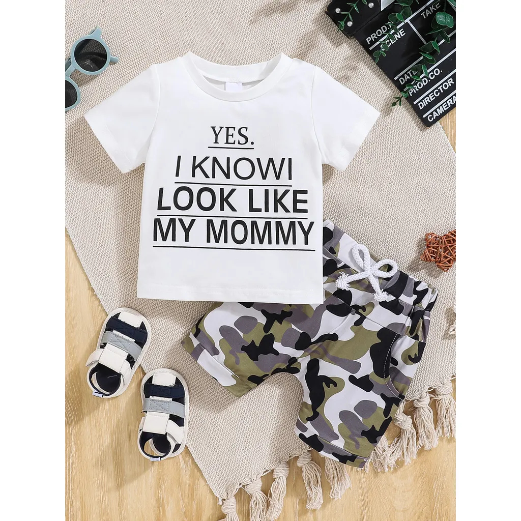

2PCS Baby Boy Clothes Set Letter T-Shirt+Camouflage Shorts Summer Casual Clothes Outfits Daily Wear for Toddler Boy 0-3 Years