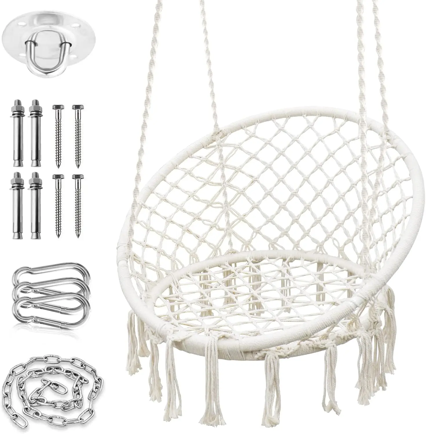 

Кресло Hammo Rame Swing, улучшенная подвесная веревка из 100% хлопка макс. 550 фунтов с комплектами фурнитуры из нержавеющей стали для использования в помещении и на открытом воздухе