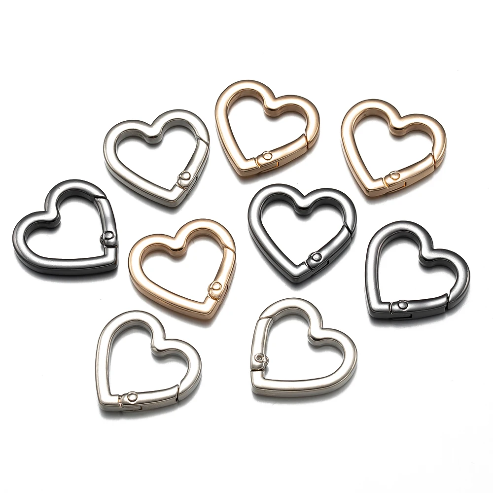 5pcs/Lot 21X21/25X25/21X29mm Metal Heart Shape Spring Clasps Openable Carabiner Keychain Bag Hook Buckles Connector Accessories