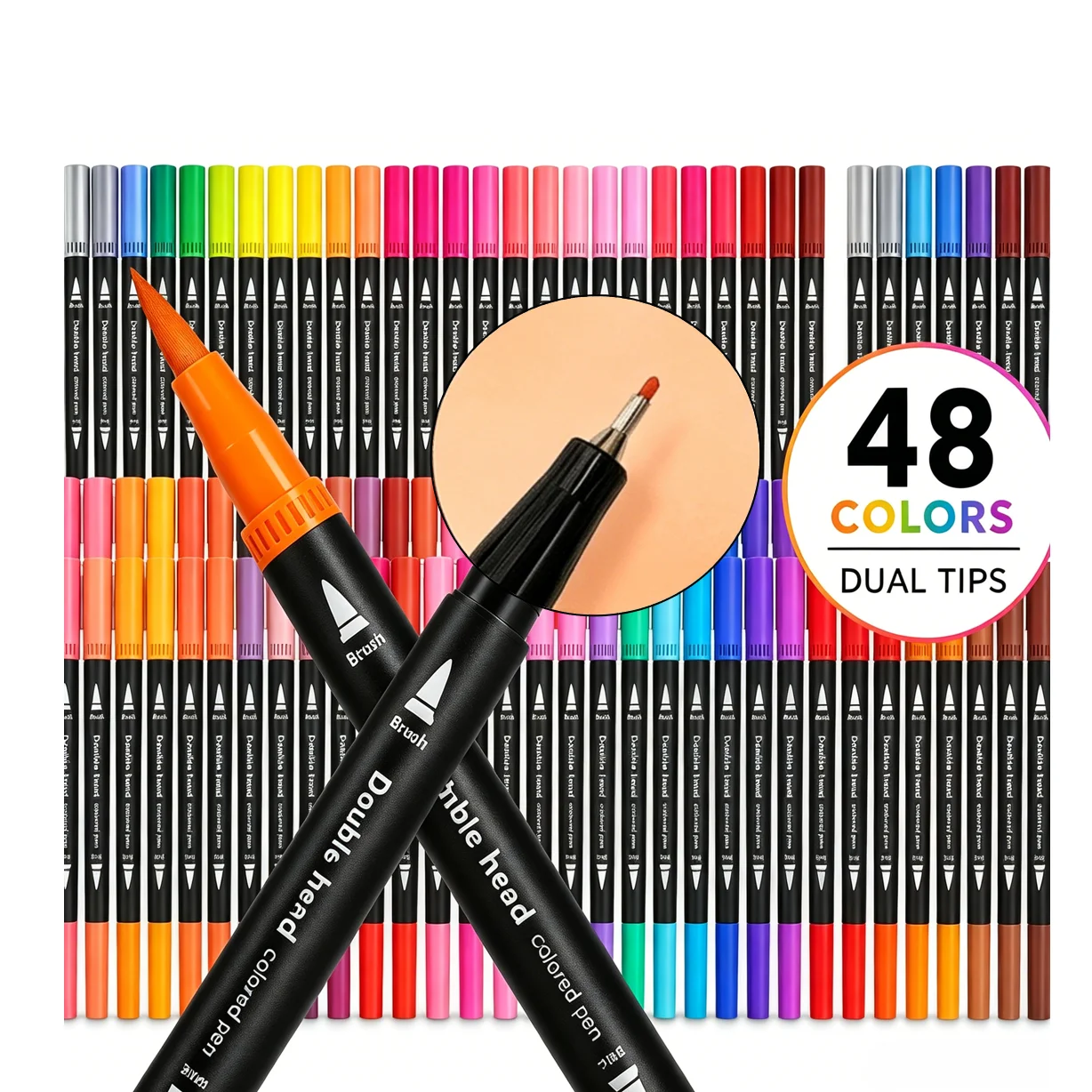 48/36/24/12Pcs Double Ended Art Marker Set - Fine & Brush Tip Coloring Pens for Artist Drawing, Sketching & Painting Supplies