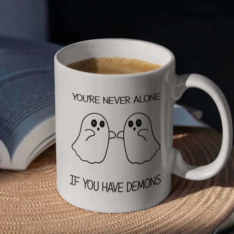 كوب قهوة سيراميك للهالالوين ، مشروبات ومشروبات ، 2 أشباح لطيفة ، لا تكون وحيدًا أبدًا ، هدايا مثالية لعيد الميلاد لصديق والعائلة والأخت