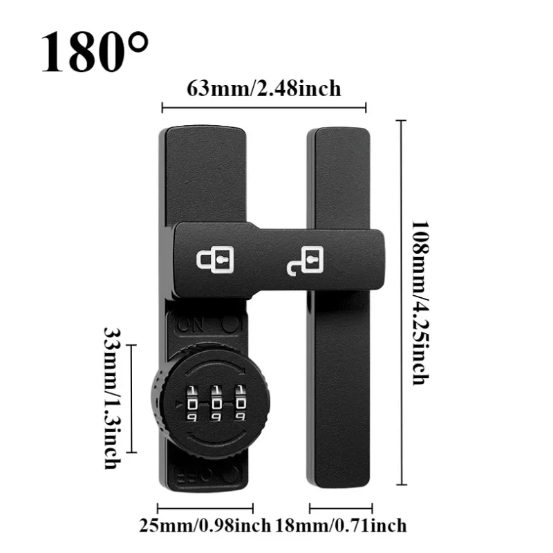 Lock 3 Digit Pin Lock Glow-in-the-dark Sticky Nail Dual Purpose Wardrobe Bathroom Sliding Door Anti-theft 90°/180° Installation