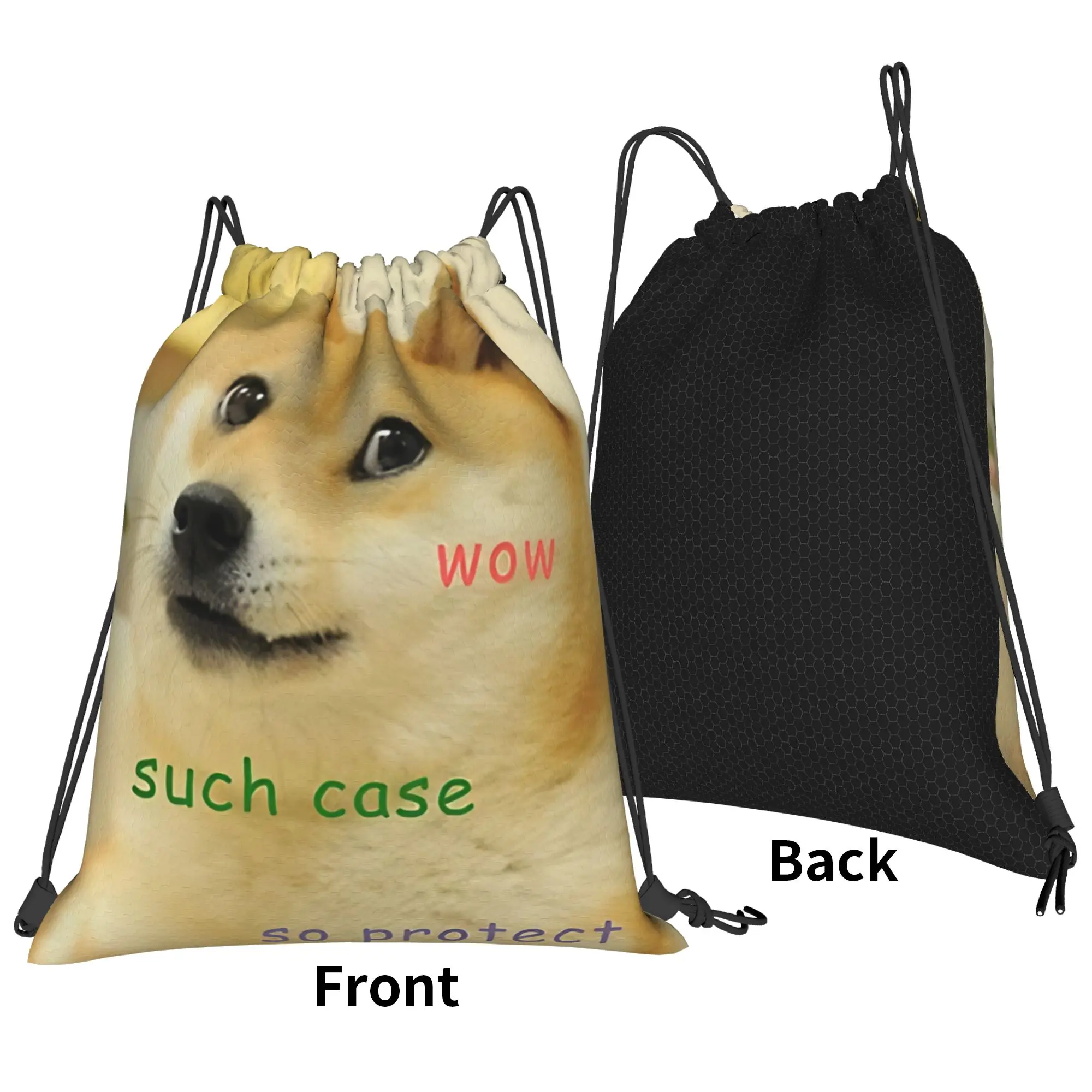 Dog meme Doge Protect Portable Travel Riding Gym Drawstring Storage Sporty Backpacks