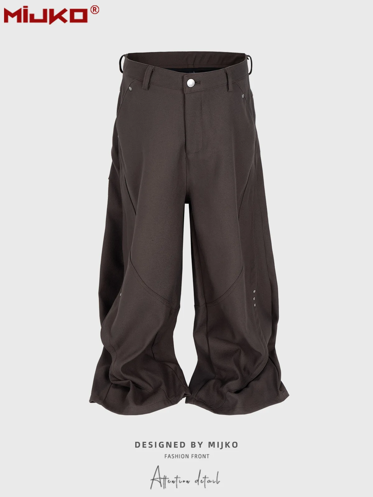 MIJKO สีดําสีน้ําตาลกางเกง Vintage Cut Rivets Silhouette Draped Machete กางเกง 2025 ชายอเมริกันสบายๆกางเกงขากว้าง