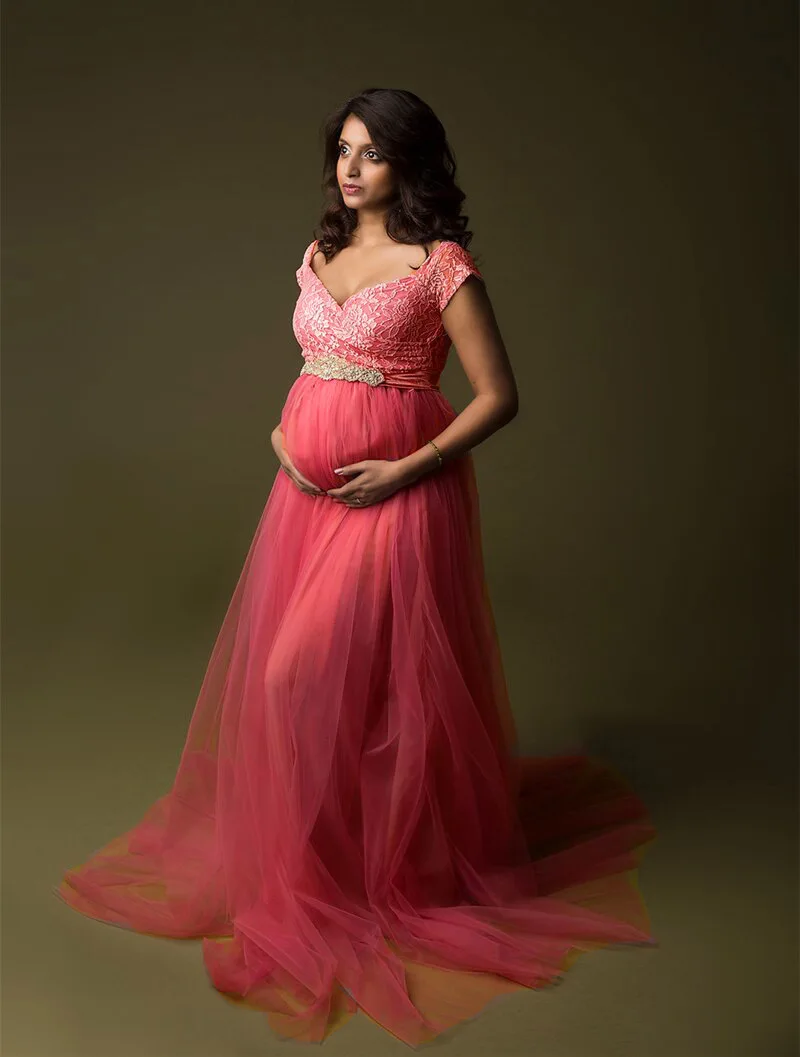 Maternity Tulle Maxi Dresses For Photoshooting Premama Baby Show See Through Dress Pregnant Women Elgant Photography Party Dress