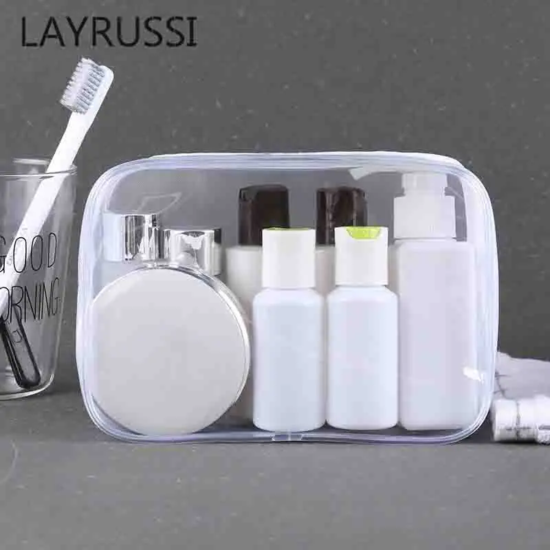 

LAYRUSSI Transparent Pvc Zipper Cosmetic Bag Women And Men Travel Waterproof Toiletry Bags Cosmetic Portable Makeup Bag Pouch