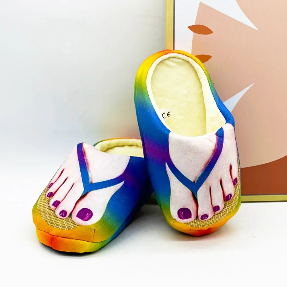MyRytanda Colorful Toe Plush Slippers Men Women Fun Digit Pattern House Shoes Coupke Soft Slipper Birthday Gifts