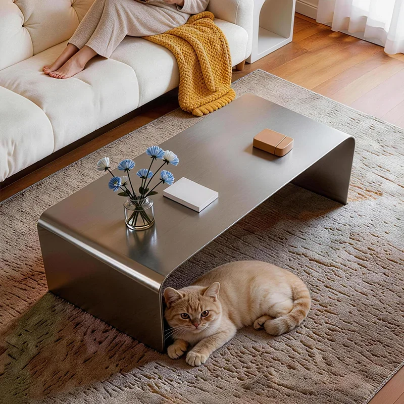 Bauhaus coffee table living room high-end stainless steel brushed silver modern simple light luxury solid designer tea table