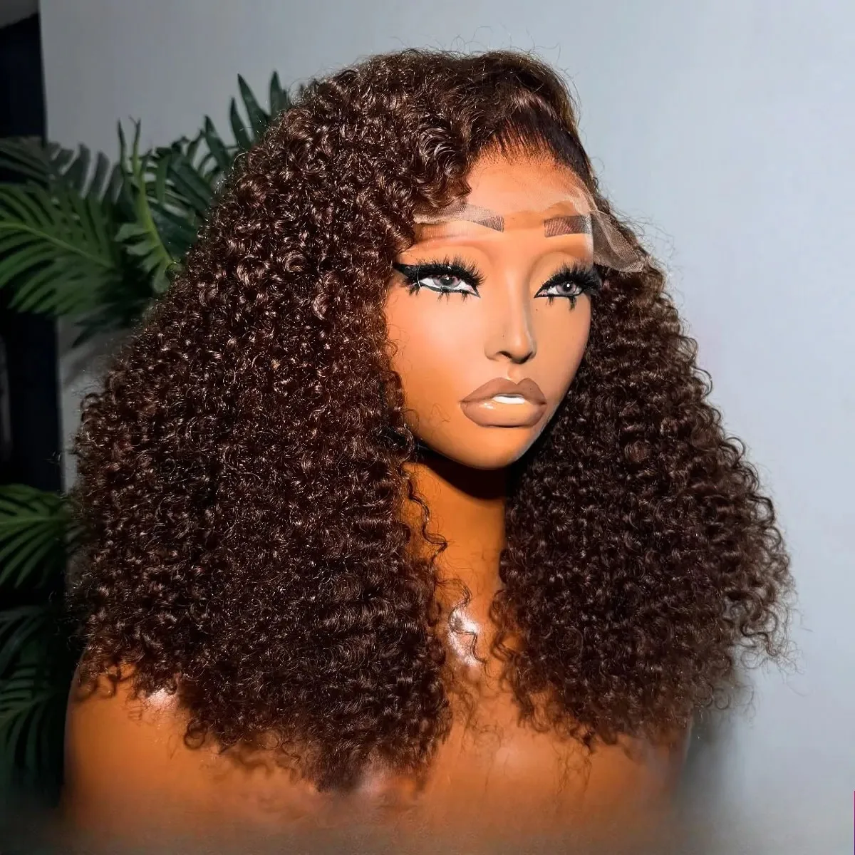 

Dark Brown 13x4 HD Short Curly Lace Front Wig Glueless Synthetic And Blend Free Part Pre Plucked Heat Resistant Daily Cosplay