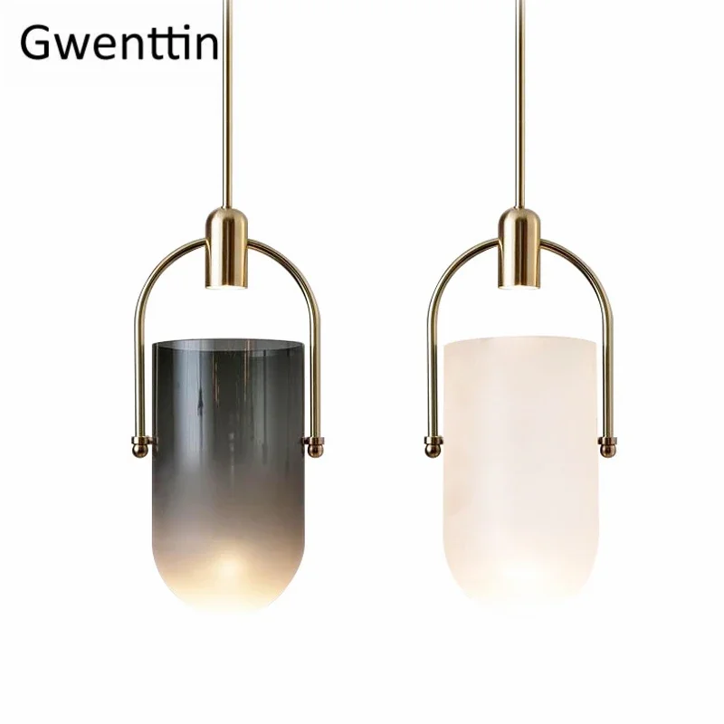 

Luxury Bucket Glass Pendant Lamp Led Hanglamp Modern Hanging Lights for Dining Room Kitchen Light Fixtures Home Deco Luminaire B