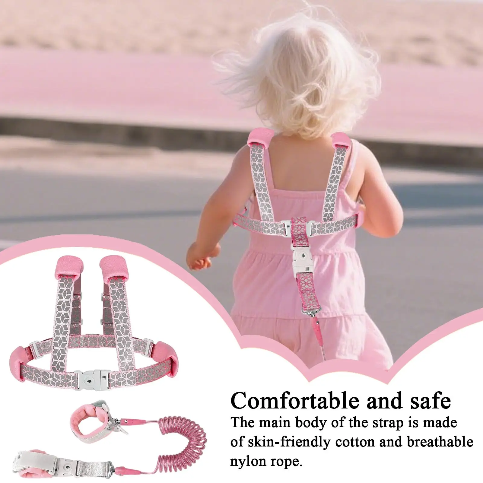 حزام أطفال لحماية الطفل، حزام عاكس قابل للتعديل ومضاد للفقدان مع قفل للسفر في الهواء الطلق للفتيات والأولاد