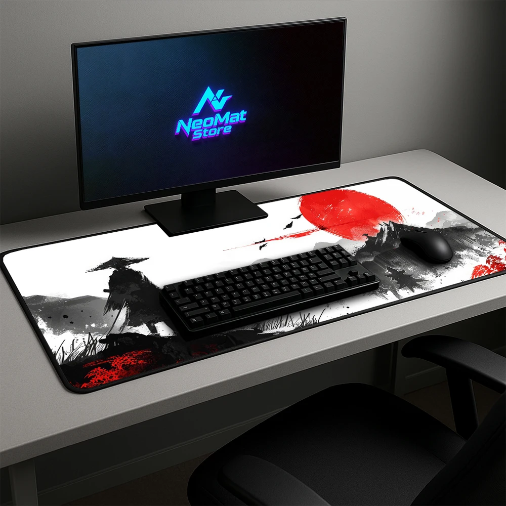 Monte fuji mousepad samurai acessórios de mesa grande tapete de computador preto e branco mouse pad antiderrapante teclado anime