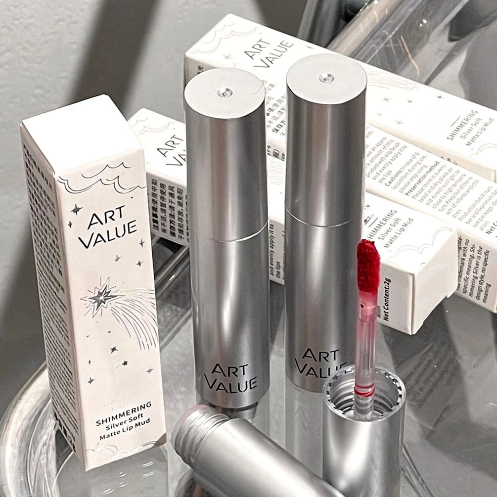 Brillo de labios de tubo plateado, lápiz labial mate desnudo, resistente al agua, larga duración, tinte de labios rojo, barro, terciopelo, esmalte de labios, cosméticos, 6 colores