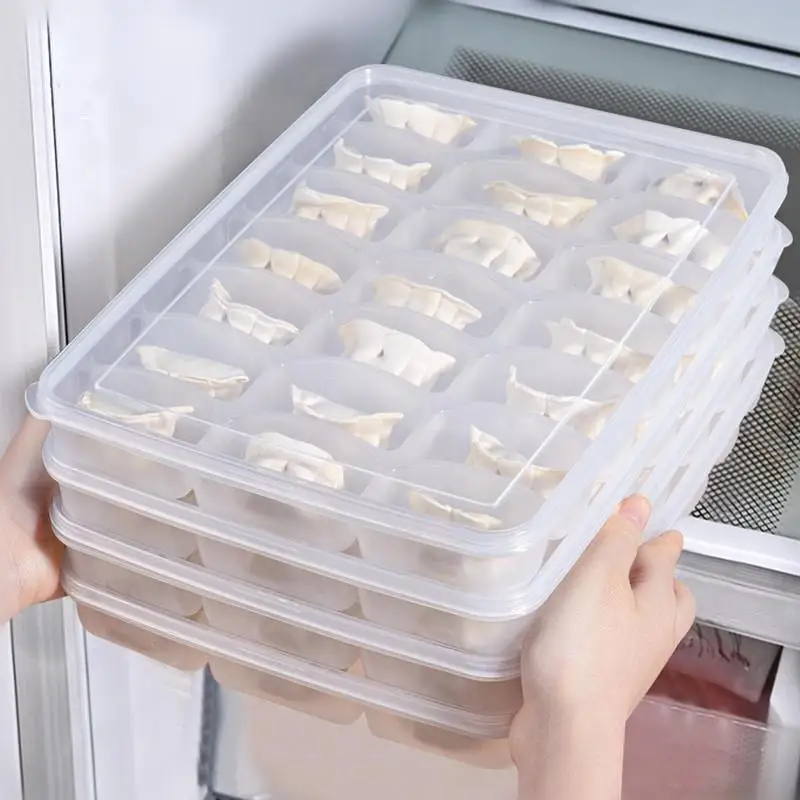 

15/21 Grid Kitchen Storage Box Refrigerator Organizer Transparent Reusable Food Containers Tray For Dumpling Wonton