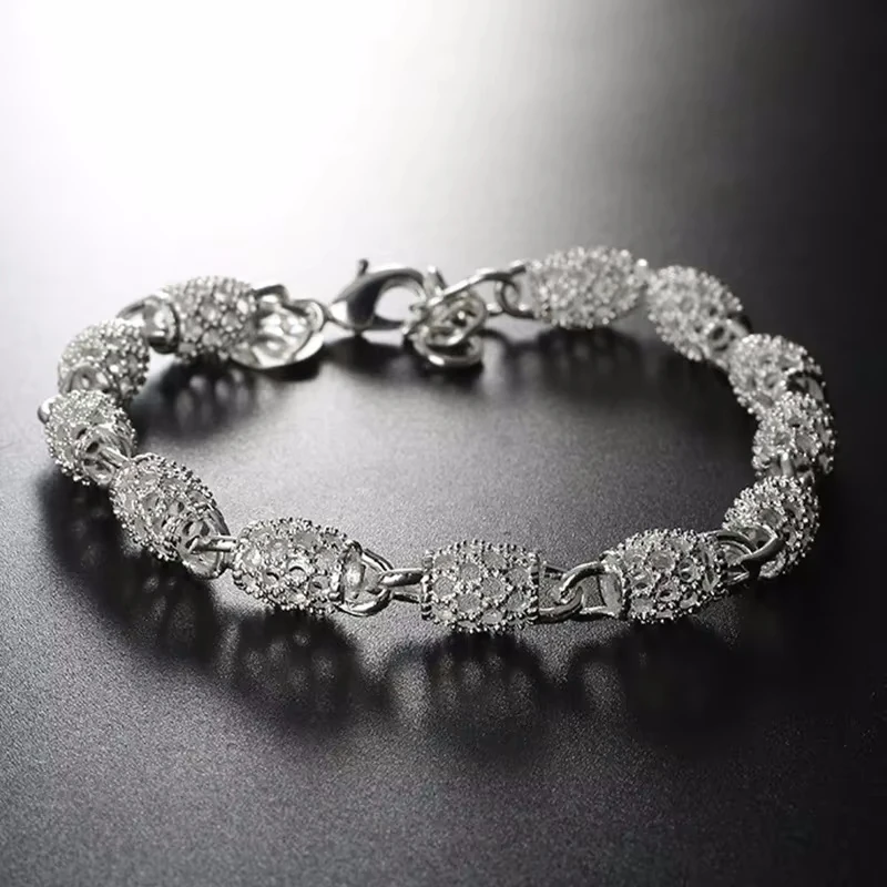 925 Sterling Silver Flower Beads Charm Bracelets For Women Hollow Ball Silver Bracelet Adjustable Wedding Party Jewelry Gifts
