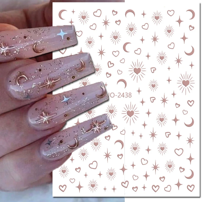 

3d Nail Art Decals Rose Gold Laser Silvers Hearts Stars Moons Adhesive Sliders Nail Stickers Decoration For Nail Manicure