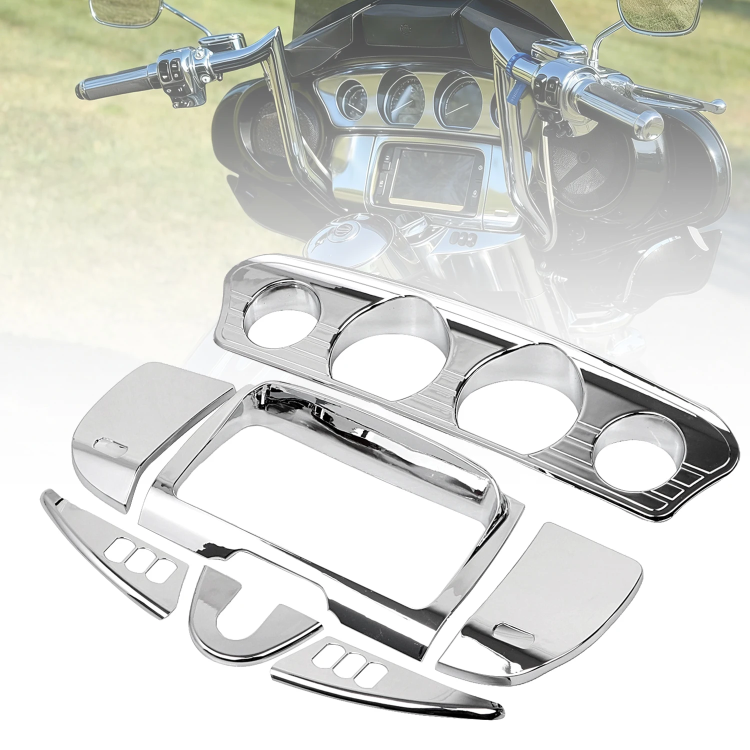 Motorcycle Fit For Harley 2014-2023 Gauge Stereo Accent Trim Cover Touring Street Electra Tri Glide Ultra Limited CVO FLHTKSE