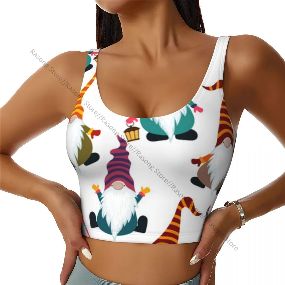 Yoga Vest Women Gym Sports Crop Tops Christmas Funny Gnomes Scandinavian Design Streetwear Workout Breathable Tank Top Female