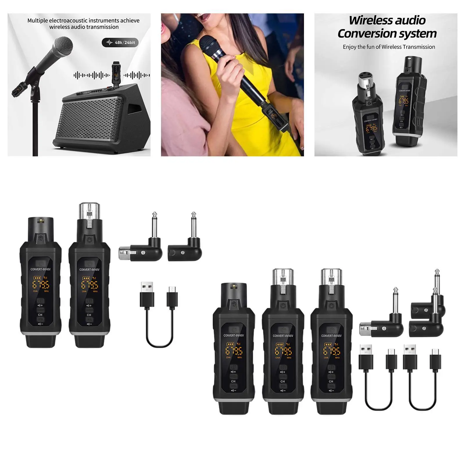 Wireless Microphone Adapter Transmitter Receiver for Dynamic Microphone for Dynamic Mic Electric Bass Cordless Guitar Amplifier